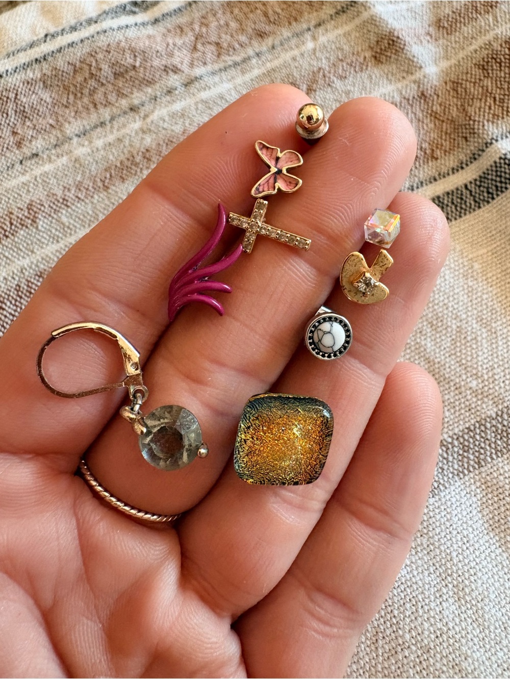 Mixed Women's Earring Set - Pink, Gold, Clear, Amber